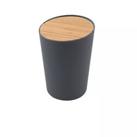 Poubelle en fibre de  bambou avec couvercle en bambou gris foncé