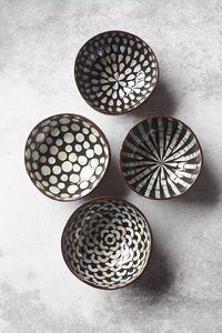 Coconut bowl with mother of pearl arches black