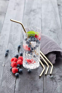 Set of 4 cocktail drinking straws gold with cleaning brush