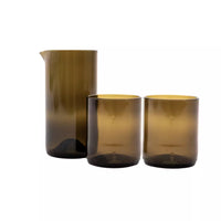 Set van karaf en 2 glazen uit upcycled glas olijfgroen