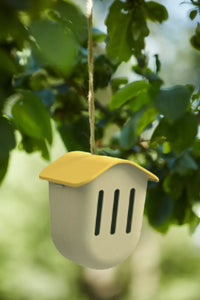 Maison à papillons en fibre de bambou taupe avec toit jaune