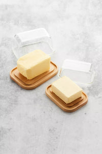 Bamboo butter dish with glass lid big FSC®