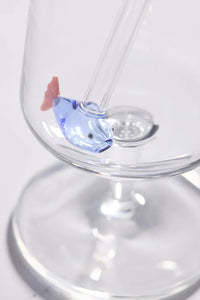 Set of 2 straws with fish made of borosilicate glass and brush 20cm