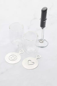 Set cappuccino avec 2 verres à double paroi 250ml, mousseur à lait et pochoir