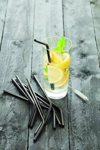 Set of 4 cocktail drinking straws black with cleaning brush