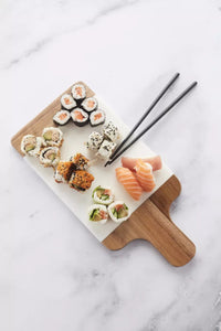 Marble & acacia wood serving board 38x18cm