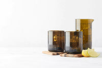 Set van karaf en 2 glazen uit upcycled glas olijfgroen