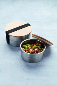 Round stainless steel lunch box with bamboo 600ml