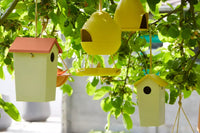 Bamboo fiber bird house taupe with ochre roof