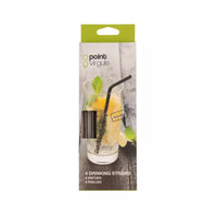 Set of 4 cocktail drinking straws black with cleaning brush