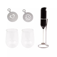 Set cappuccino avec 2 verres à double paroi 250ml, mousseur à lait et pochoir