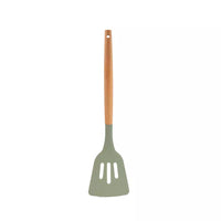 Spatule à trous en silicone avec poignée en bambou iceberg green