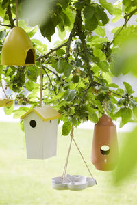 Bamboo fiber bird house taupe with ochre roof