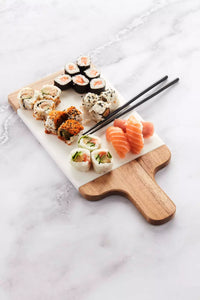 Marble & acacia wood serving board 38x18cm