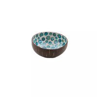 Coconut bowl with mother of pearl spheres blue