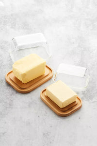 Bamboo butter dish with glass lid big FSC®