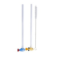 Set of 2 straws with fish made of borosilicate glass and brush 20cm