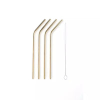 Set of 4 cocktail drinking straws gold with cleaning brush