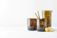 Set van karaf en 2 glazen uit upcycled glas olijfgroen