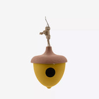 Vogelhuisje uit bamboevezel eikel okergeel