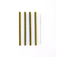 Set of 4 short cocktail drinking straws gold with cleaning brush