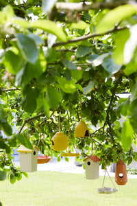 Bamboo fiber bird house taupe with terracotta roof
