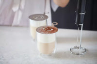Set cappuccino avec 2 verres à double paroi 250ml, mousseur à lait et pochoir