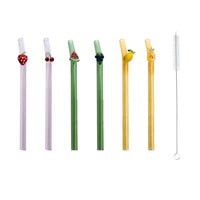 Set van 6 rietjes met fruit uit borosilicaatglas 16cm