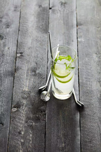 Set van 4 cocktaillepels/rietjes met reinigingsborstel