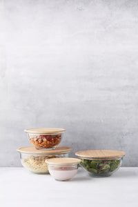 Glass bowl with bamboo lid 1.4L