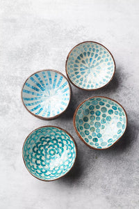 Bol en noix de coco avec nacre rayures bleu