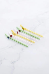Set van 6 rietjes met fruit uit borosilicaatglas 16cm
