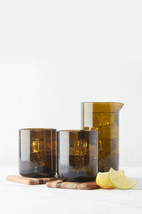 Set van karaf en 2 glazen uit upcycled glas olijfgroen