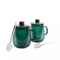 Set de 2 mugs à thé avec cuillère à miel 600ml Vert Forêt