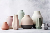 Vase géométrique en fibre de bambou rose poudré 10.8x9.5x20cm