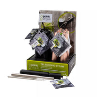 Telescopic straw with cleaning brush in metal holder rosé or mat black