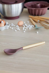 Lepel met bamboe handvat vintage maroon