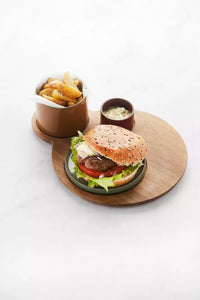 Sharing set met hamburgerplank uit acacia en 3 schaaltjes FSC®