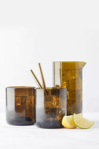 Set van karaf en 2 glazen uit upcycled glas olijfgroen