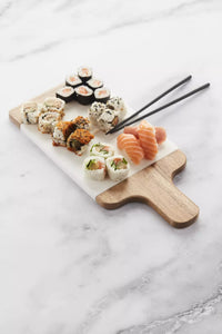Marble & acacia wood serving board 38x18cm