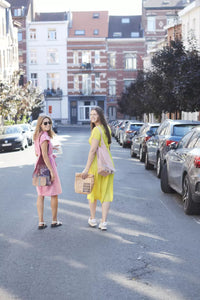 Filet à provision parisien à longues anses vieux rose