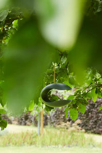 Bird feeder made of bamboo fiber in dark forest green