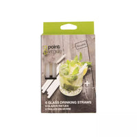 Set of 6 short glass cocktail drinking straws white with brush and pouch