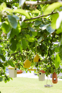 Bamboo fiber bird house taupe with ochre roof