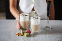 Set latte avec 2 verres à double paroi 350ml, mousseur à lait et pochoir à motifs